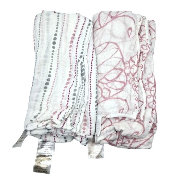 Aden + Anais 2 Swaddle Blankets Viscose From Bamboo Pink Gray White 46x44 - Picture 1 of 6